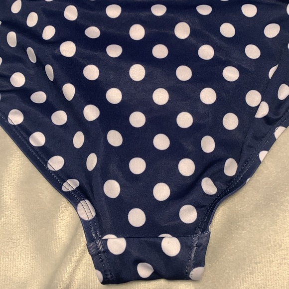 Lands' End girls navy blue polka dots Swimsuit with Rainbow Strap one piece 10 - Picture 3 of 6